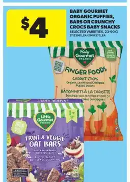 Real Canadian Superstore BABY GOURMET ORGANIC PUFFIES, BARS OR CRUNCHY CROCS BABY SNACKS, 23-90 G offer