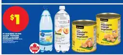 Real Canadian Superstore PC BLUE MENU OR FREE & CLEAR SPARKLING WATER 1 L OR NO NAME MANDARIN ORANGE 284 ML offer