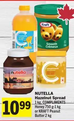 Foodland NUTELLA Hazelnut Spread 1 kg, COMPLIMENTS Honey 750 g - 1 kg or KRAFT Peanut Butter 2 kg offer