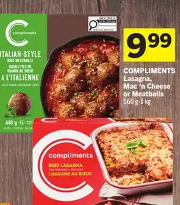 Foodland COMPLIMENTS Lasagna, Mac'n Cheese or Meatballs offer