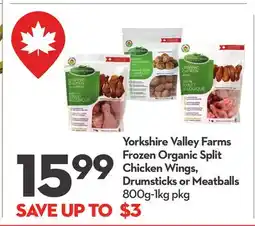 Longo's Frozen Organic Split Chicken Wings, Drumsticks or Meatballs offer