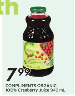 Sobeys COMPLIMENTS ORGANIC 100% Cranberry Juice offer