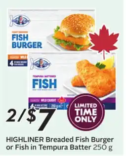 Sobeys HIGHLINER Breaded Fish Burger or Fish offer
