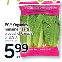 Fortinos PC ORGANICS ROMAINE HEARTS, 3'S offer