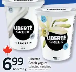 Fortinos LIBERTÉE GREEK YOGURT, 650/750 G offer
