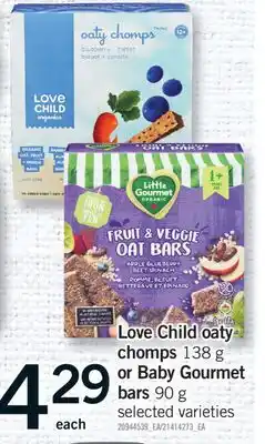 Fortinos LOVE CHILD OATY CHOMPS 138 G OR BABY GOURMET BARS 90 G offer
