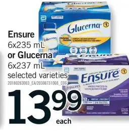Fortinos ENSURE, 6X235 ML OR GLUCERNA, 6X237 ML offer