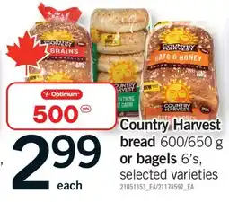 Fortinos COUNTRY HARVEST BREAD, 600/650 G OR BAGELS, 6'S offer