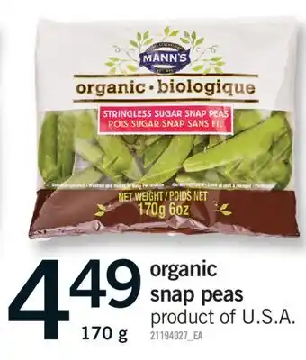 Fortinos ORGANIC SNAP PEAS, 170 G offer