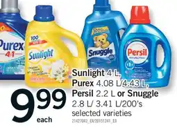 Fortinos SUNLIGHT, 4 L, PUREX, 4.08 L/4.43 L, PERSIL, 2.2 L OR SNUGGLE, 3.41 L/200'S offer