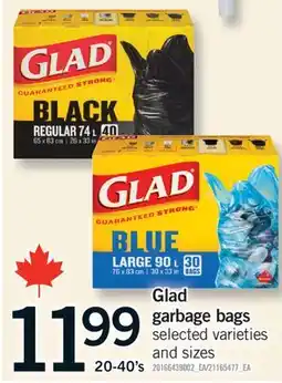 Fortinos GLAD GARBAGE BAGS, 20-40'S offer