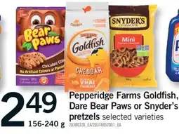 Fortinos PEPPERIDGE FARMS GOLDFISH, DARE BEAR PAWS OR SNYDER'S PRETZELS, 156-240 G offer
