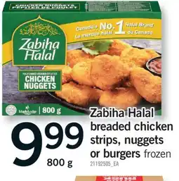 Fortinos ZABIHA HALAL BREADED CHICKEN STRIPS, NUGGETS OR BURGERS, 800 g offer