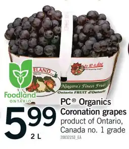 Fortinos PC ORGANICS CORONATION GRAPES, 2 L offer