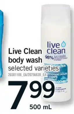 Fortinos LIVE CLEAN BODY WASH, 500 ML offer