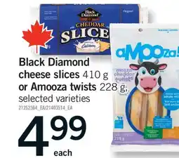 Fortinos BLACK DIAMOND CHEESE SLICES, 410 G OR AMOOZA TWISTS, 228 G offer