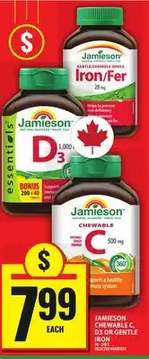 Food Basics JAMIESON CHEWABLE C, D3 OR GENTLE IRON offer