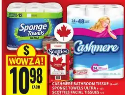 Food Basics CASHMERE BATHROOM TISSUE OR SPONGE TOWELS ULTRA OR SCOTTIES FACIAL TISSUES offer