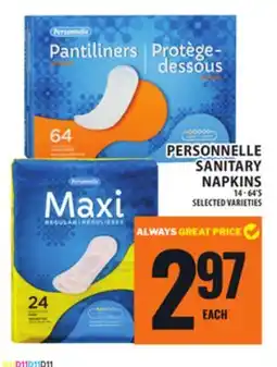 Food Basics PERSONNELLE SANITARY NAPKINS offer