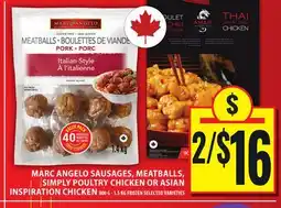 Food Basics MARC ANGELO SAUSAGES, MEATBALLS, SIMPLY POULTRY CHICKEN OR ASIAN INSPIRATION CHICKEN offer