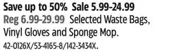 Canadian Tire Selected Waste Bags, Vinyl Gloves and Sponge Mop offer