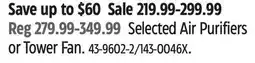 Canadian Tire Selected Air Purifiers or Tower Fan offer