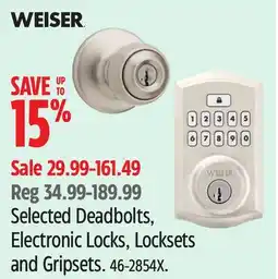 Canadian Tire Weiser Selected Deadbolts, Electronic Locks, Locksets and Gripsets offer
