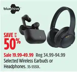Canadian Tire Blue Hive Selected Wireless Earbuds or Headphones offer