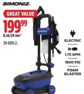 Canadian Tire Simoniz Electric 1.75 GPM 1800 PSI Foam Blaster offer