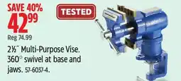Canadian Tire Mastercraft 21⁄2˝ Multi-Purpose Vise. 360° swivel at base and jaws offer