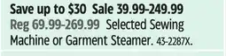 Canadian Tire Singer Selected Sewing Machine or Garment Steamer offer