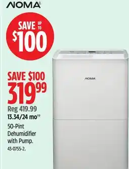 Canadian Tire NOMA 50-Pint Dehumidifier with Pump offer
