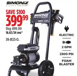 Canadian Tire SIMONIZ Platinum 2300 PSI 2.0 GPM Brushless Electric Pressure Washer w/ Foam Blaster Attachment offer