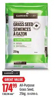 Canadian Tire Garden Club All-Purpose Grass Seed, 25kg offer
