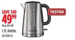 Canadian Tire Black & Decker Kitchen Tools Cordless Electric Kettle w/ Auto Shut Off, Stainless Steel, 1.7L offer