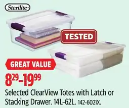 Canadian Tire Selected ClearView Totes with Latch or Stacking Drawer offer