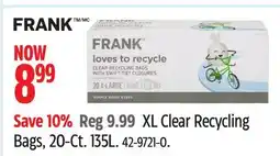 Canadian Tire FRANK XL Clear Recycling Bags, 20-Ct. 135L offer