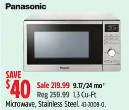 Canadian Tire Panasonic 1.3 Cu-Ft Microwave, Stainless Steel offer