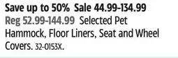 Canadian Tire Selected Pet Hammock, Floor Liners, Seat and Wheel Covers offer