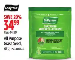 Canadian Tire Golfgreen All Purpose Grass Seed, 4kg offer