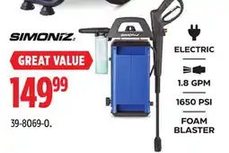 Canadian Tire SIMONIZ 1650 PSI 1.8 GPM Corded Cold Water Electric Pressure Washer w/ Foam Blaster offer
