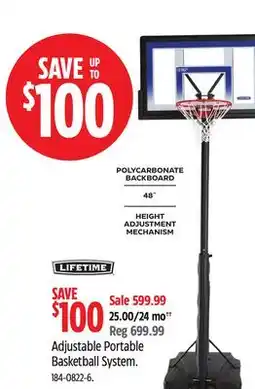 Canadian Tire Lifetime Adjustable Portable Basketball System offer