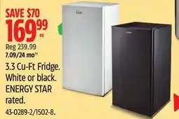 Canadian Tire MASTER Chef 3.3 Cu-Ft Fridge. White or black. ENERGY STAR rated offer