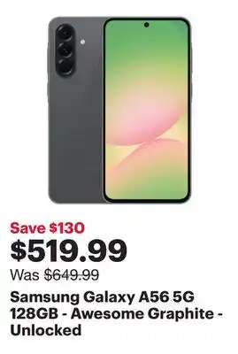 Best Buy Samsung Galaxy A56 5G 128GB - Awesome Graphite - Unlocked offer