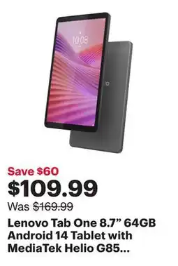 Best Buy Lenovo Tab One 8.7 64GB Android 14 Tablet with MediaTek Helio G85 8-Core Processor - Luna Grey offer