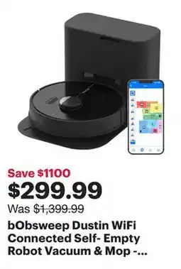 Best Buy bObsweep Dustin WiFi Connected Self- Empty Robot Vacuum & Mop - Night Black offer