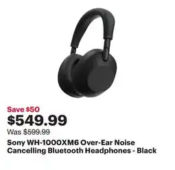 Best Buy Sony WH-1000XM6 Over-Ear Noise Cancelling Bluetooth Headphones - Black offer