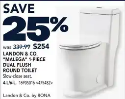 RONA LANDON & CO. MALEGA 1-PIECE DUAL FLUSH ROUND TOILET offer