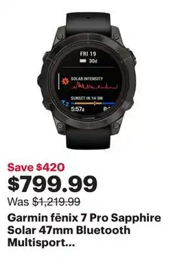 Best Buy Garmin fēnix 7 Pro Sapphire Solar 47mm Bluetooth Multisport Smartwatch - Carbon Grey/Black offer