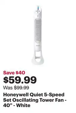 Best Buy Honeywell Quiet 5-Speed Set Oscillating Tower Fan - 40 - White offer